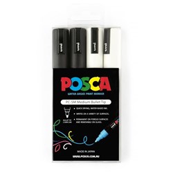 Uni Posca PC-5M Paint Marker Medium 2.5mm Bullet Tip Black And White Wallet Of 4