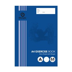 Olympic E864 Exercise Book A4 8mm Ruled With Red Margin 64 Page