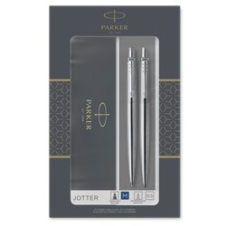 Parker Jotter Ballpoint Pen And Mechanical Pencil Duo Set Stainless Steel Chrome Trim