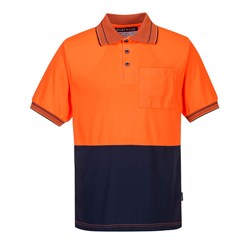 Portwest Hi-Vis Micro Mesh Polo Shirt Short Sleeve Medium Orange And Navy