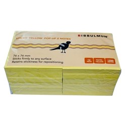Bibbulmun Everyday Pop Up Z Line Sticky Notes 76 x 76mm Yellow Pack Of 12