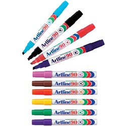 Artline 90 Permanent Markers Chisel 2-5mm Assorted Colours Box Of 12