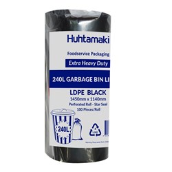 240L Garbage Bag Black Extra Heavy Duty Roll of 100